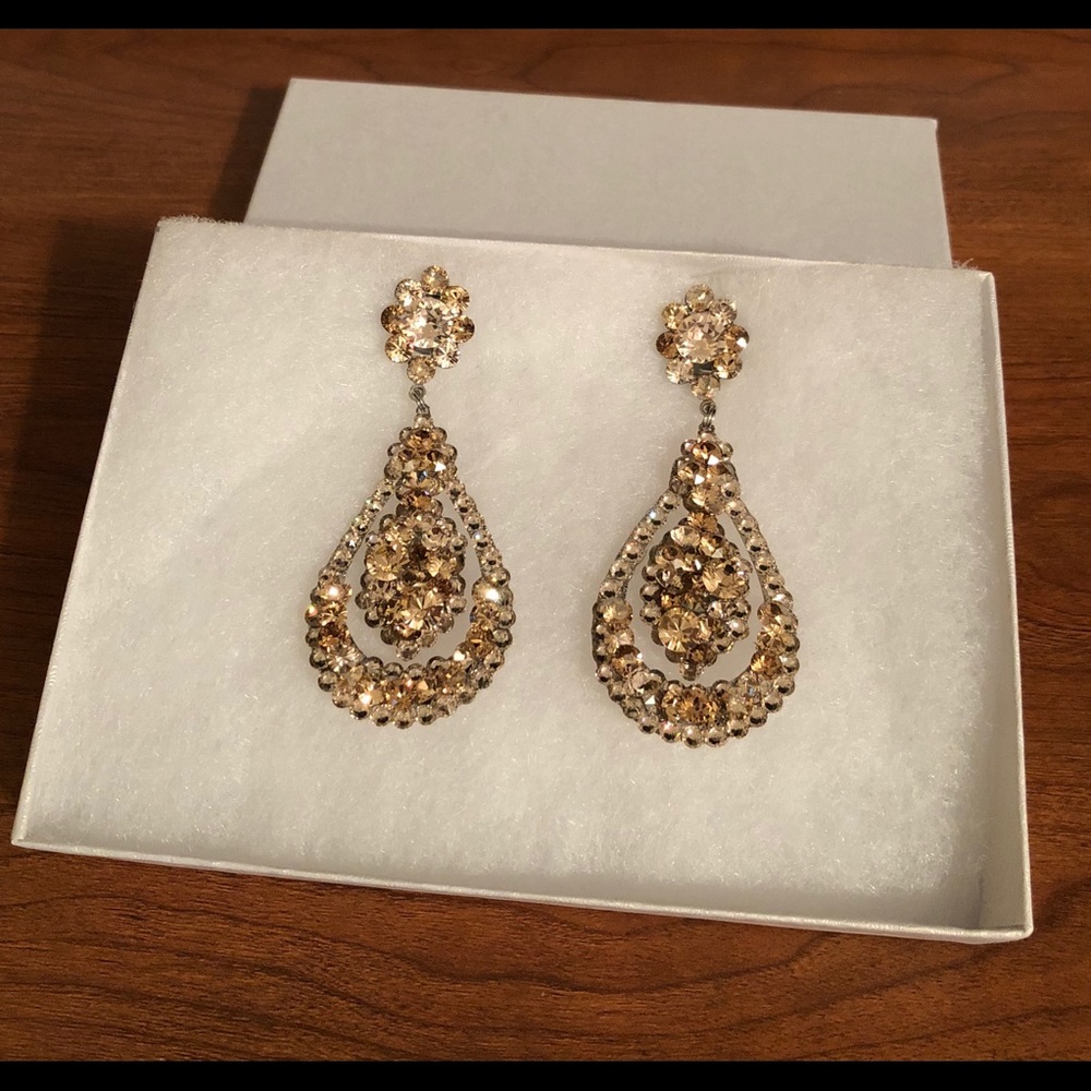 Custom champagne rhinestone pageant prom earrings